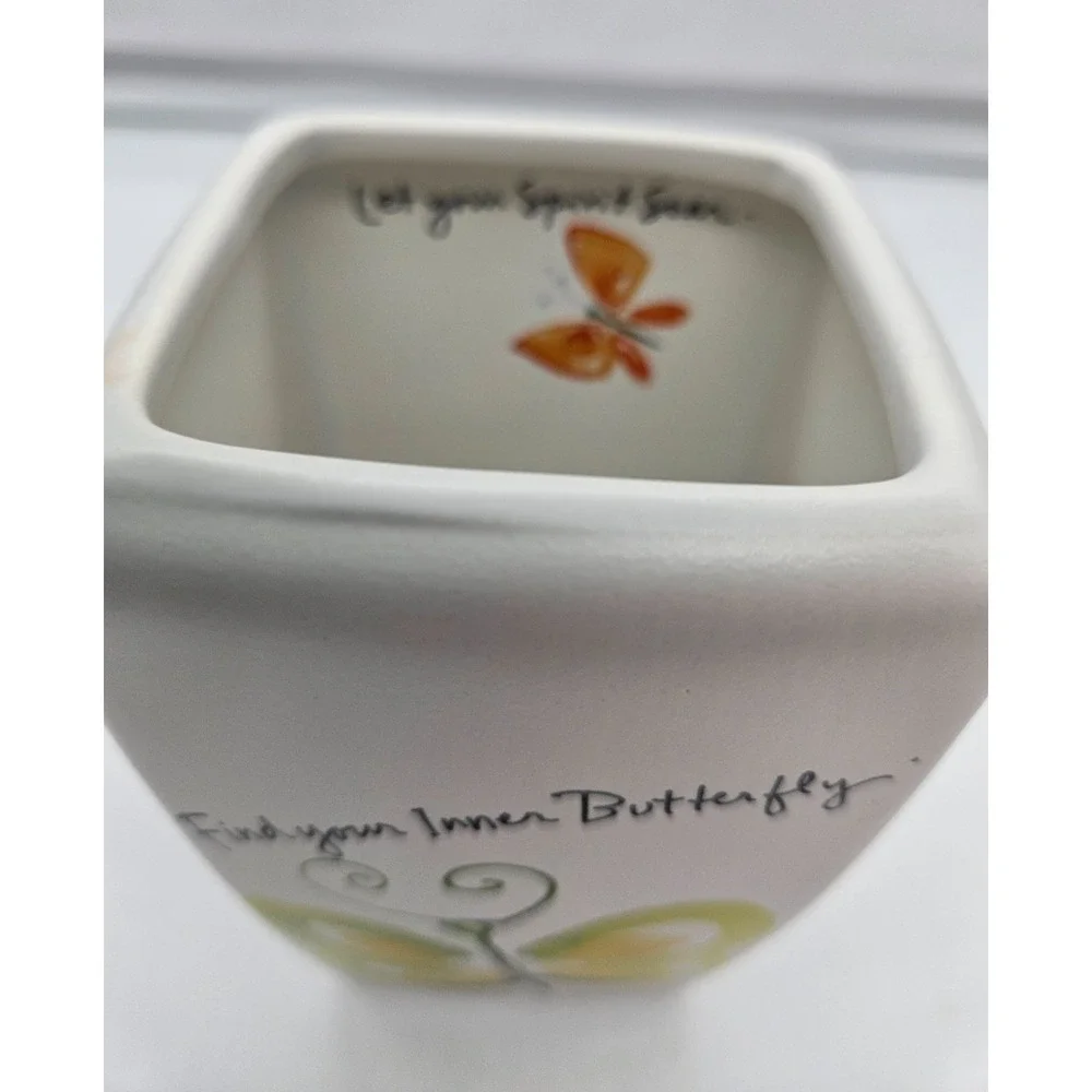 Square Ceramic Vase White Butterfly Quote‎ Decor Home Accent